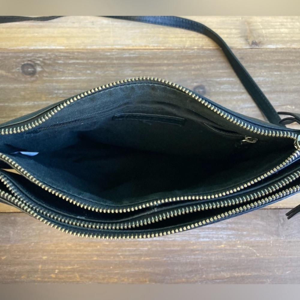 Banana Republic Black Italian Leather Double-Zip Pouch Crossbody Bag - Picture 10 of 12